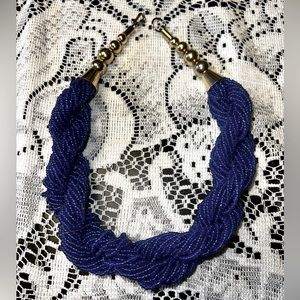 Vintage 1970’s thick Blue Seed Bead 16” Choker Necklace Boho